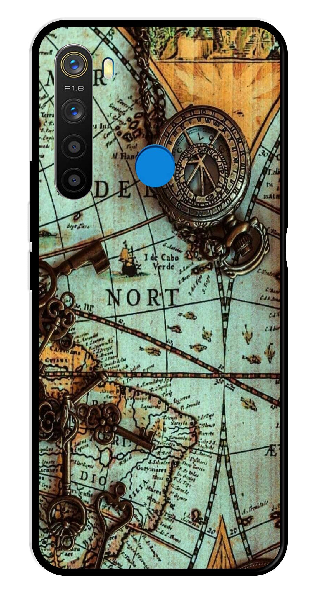 Map Design Metal Mobile Case for Realme 5  (Design No -54)