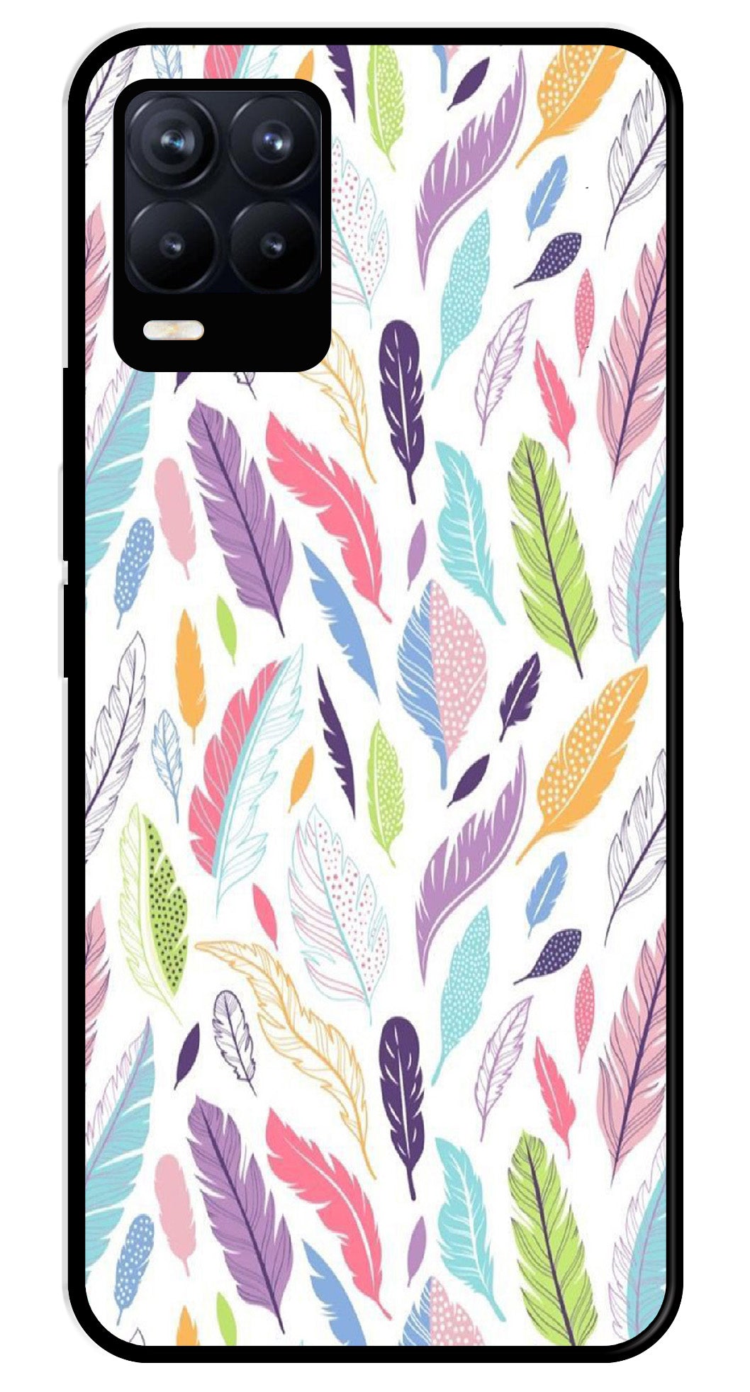 Colorful Feathers Metal Mobile Case for Realme 8 Pro  (Design No -06)