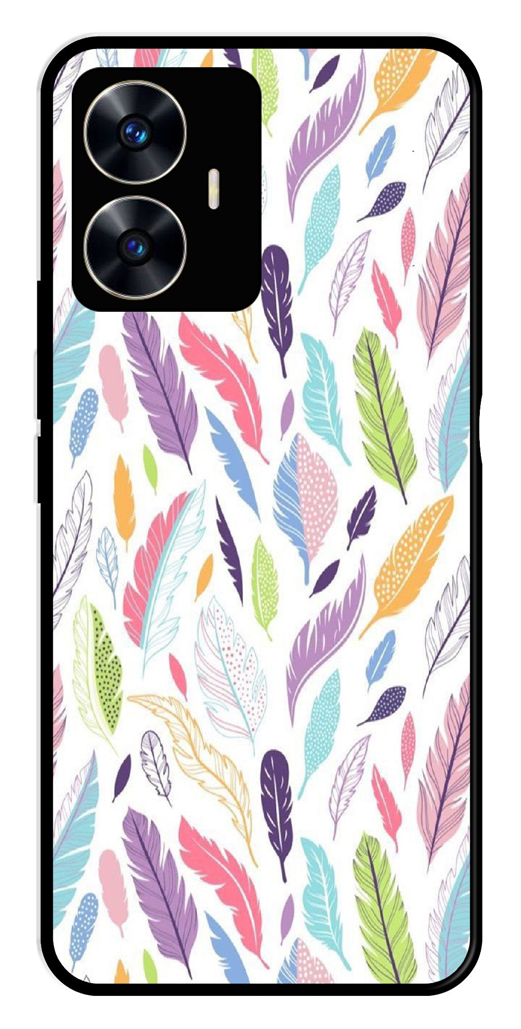 Colorful Feathers Metal Mobile Case for Realme C55   (Design No -06)