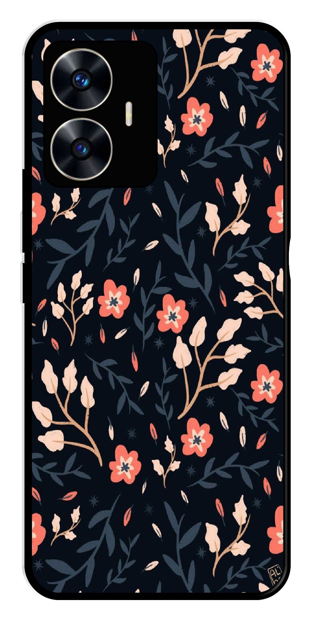 Floral Pattern Metal Mobile Case for Realme C55   (Design No -10)