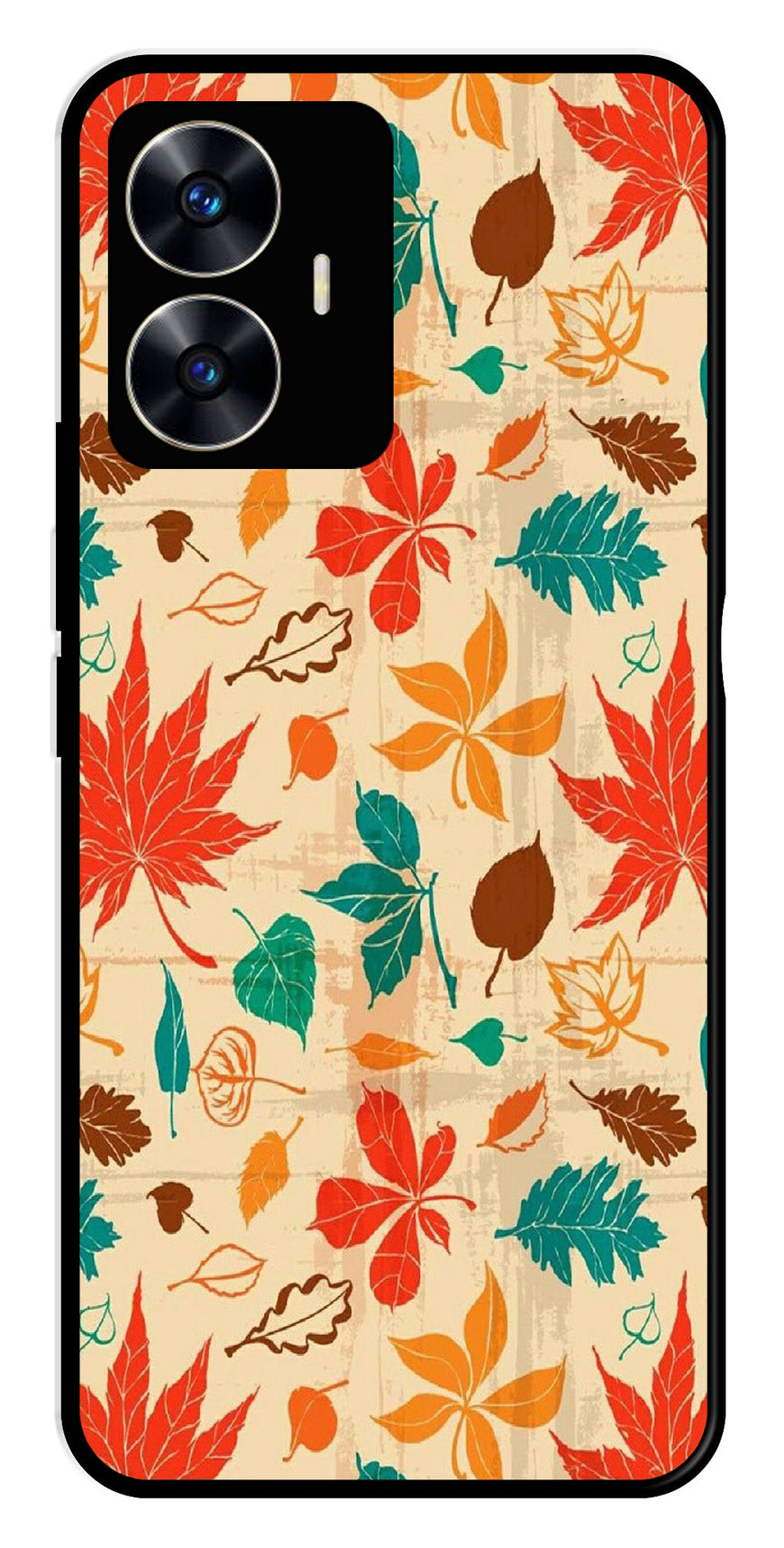 Leafs Design Metal Mobile Case for Realme C55   (Design No -14)