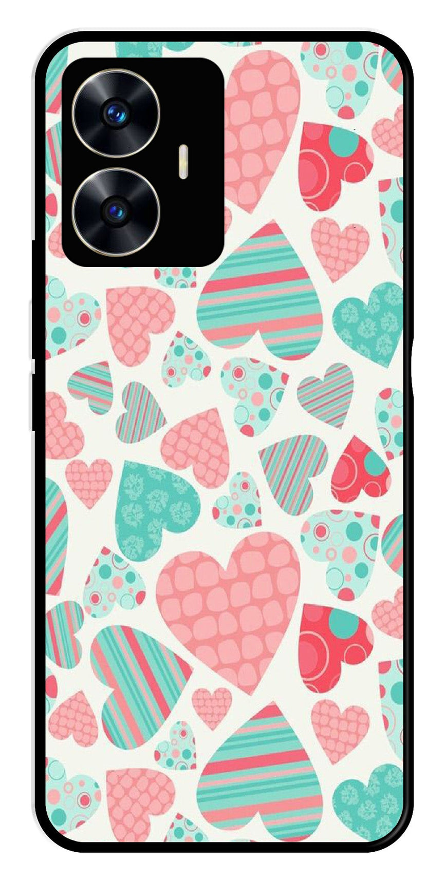 Hearts Pattern Metal Mobile Case for Realme C55   (Design No -22)