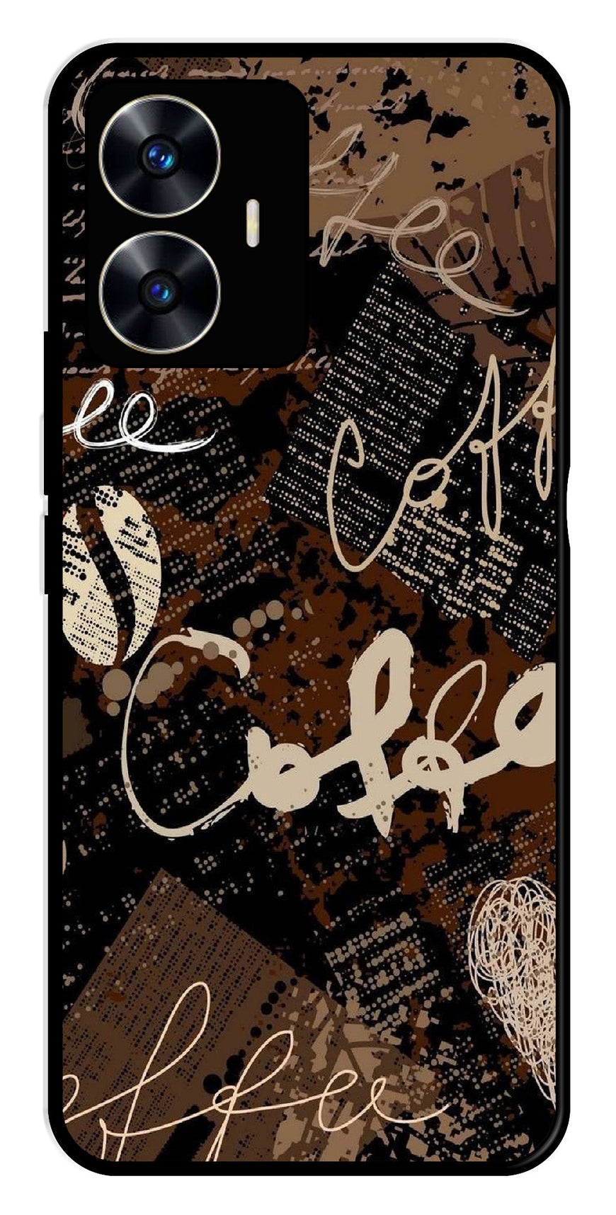 Coffee Pattern Metal Mobile Case for Realme C55   (Design No -37)