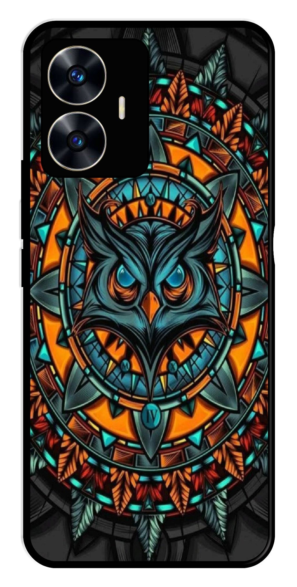 Owl Pattern Metal Mobile Case for Realme C55   (Design No -42)