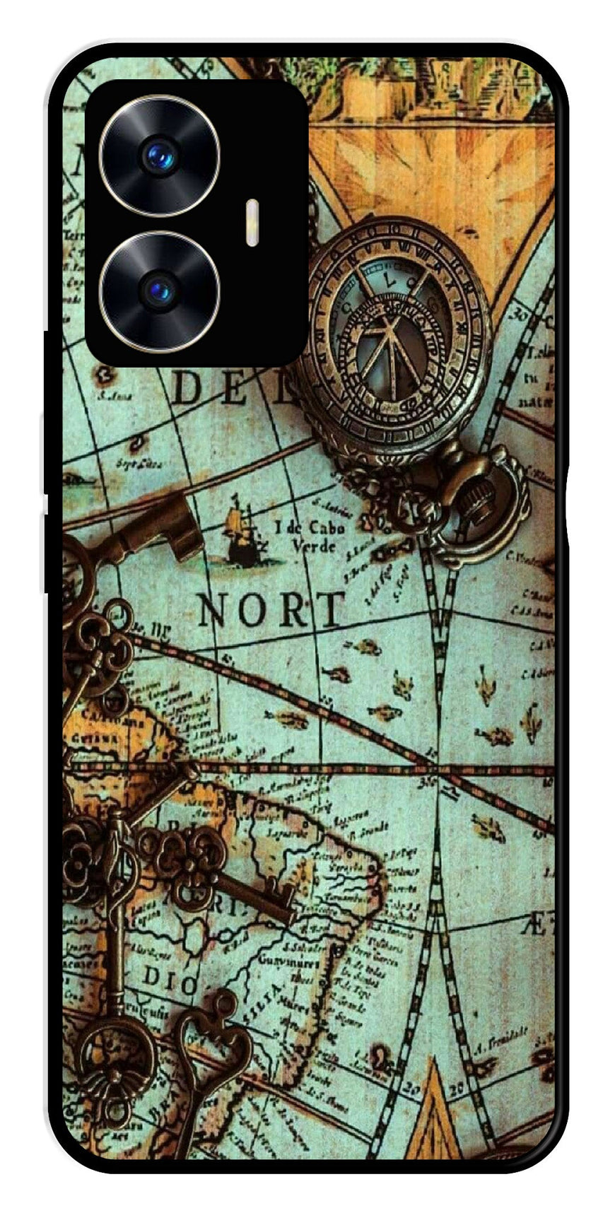 Map Design Metal Mobile Case for Realme C55   (Design No -54)