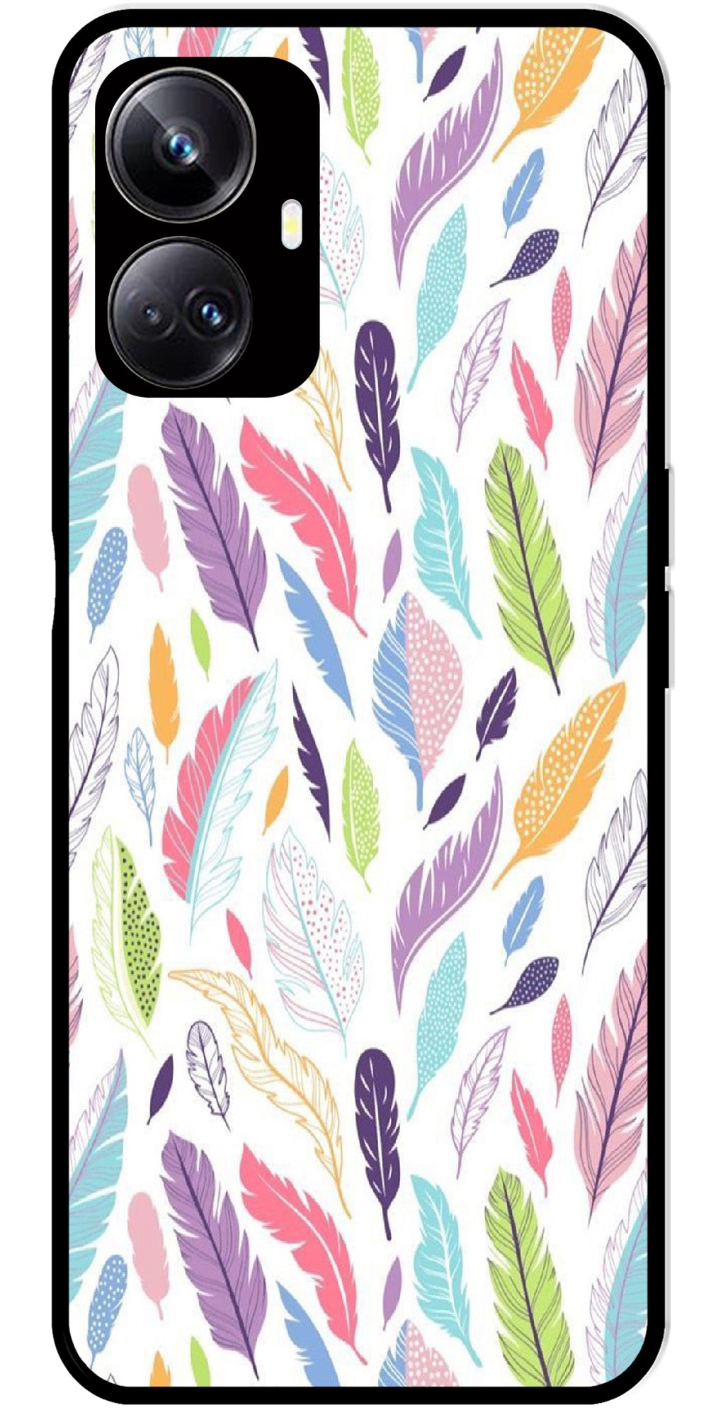 Colorful Feathers Metal Mobile Case for Realme 10 Pro 5G  (Design No -06)