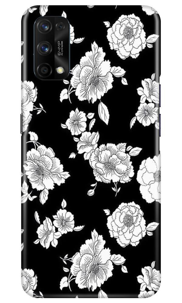 White flowers Black Background Case for Realme 7 Pro