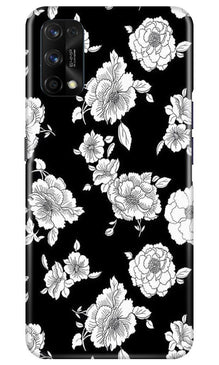 White flowers Black Background Mobile Back Case for Realme 7 Pro (Design - 9)