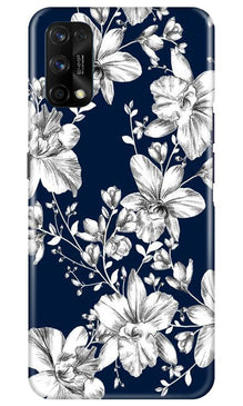 White flowers Blue Background Mobile Back Case for Realme 7 Pro (Design - 14)