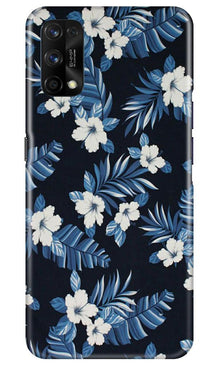 White flowers Blue Background2 Mobile Back Case for Realme 7 Pro (Design - 15)