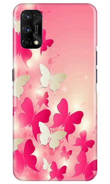 White Pick Butterflies Mobile Back Case for Realme 7 Pro (Design - 28)