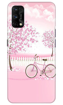 Pink Flowers Cycle Mobile Back Case for Realme 7 Pro  (Design - 102)