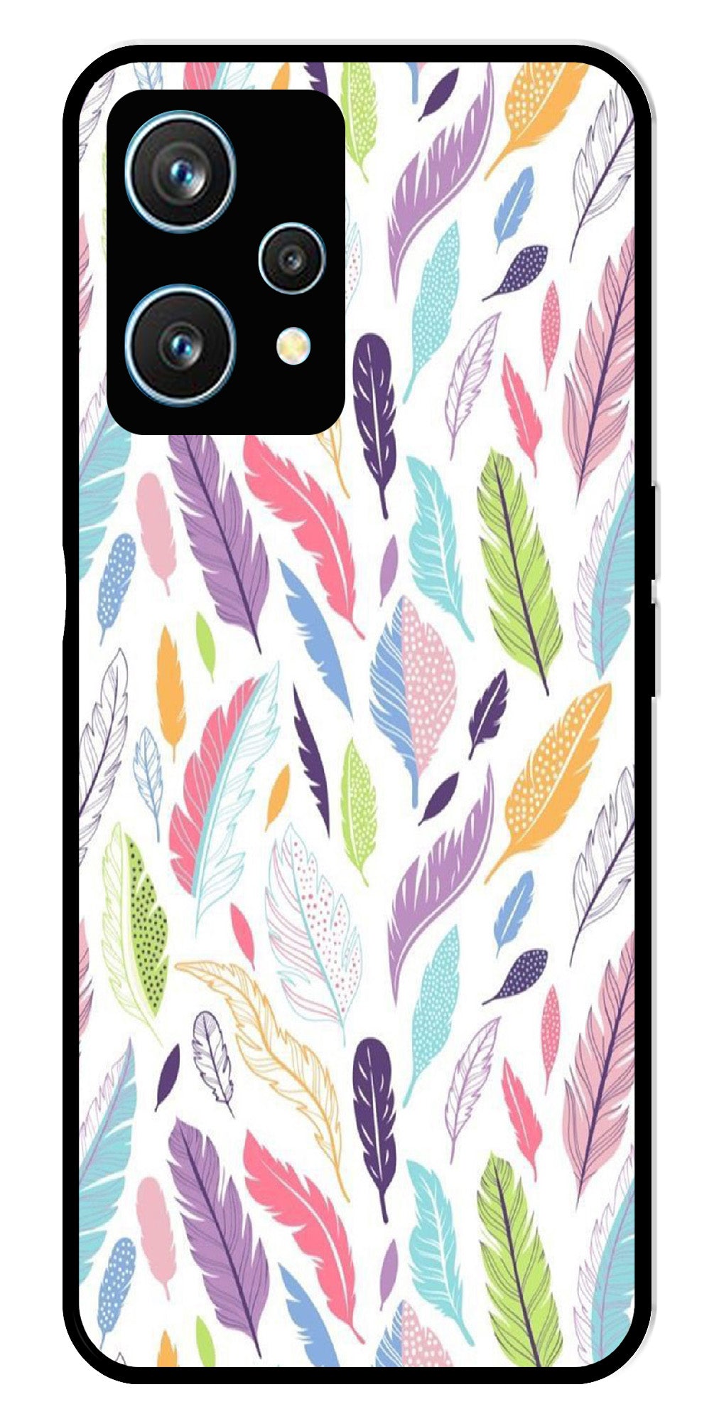 Colorful Feathers Metal Mobile Case for Realme 9 Pro 5G  (Design No -06)