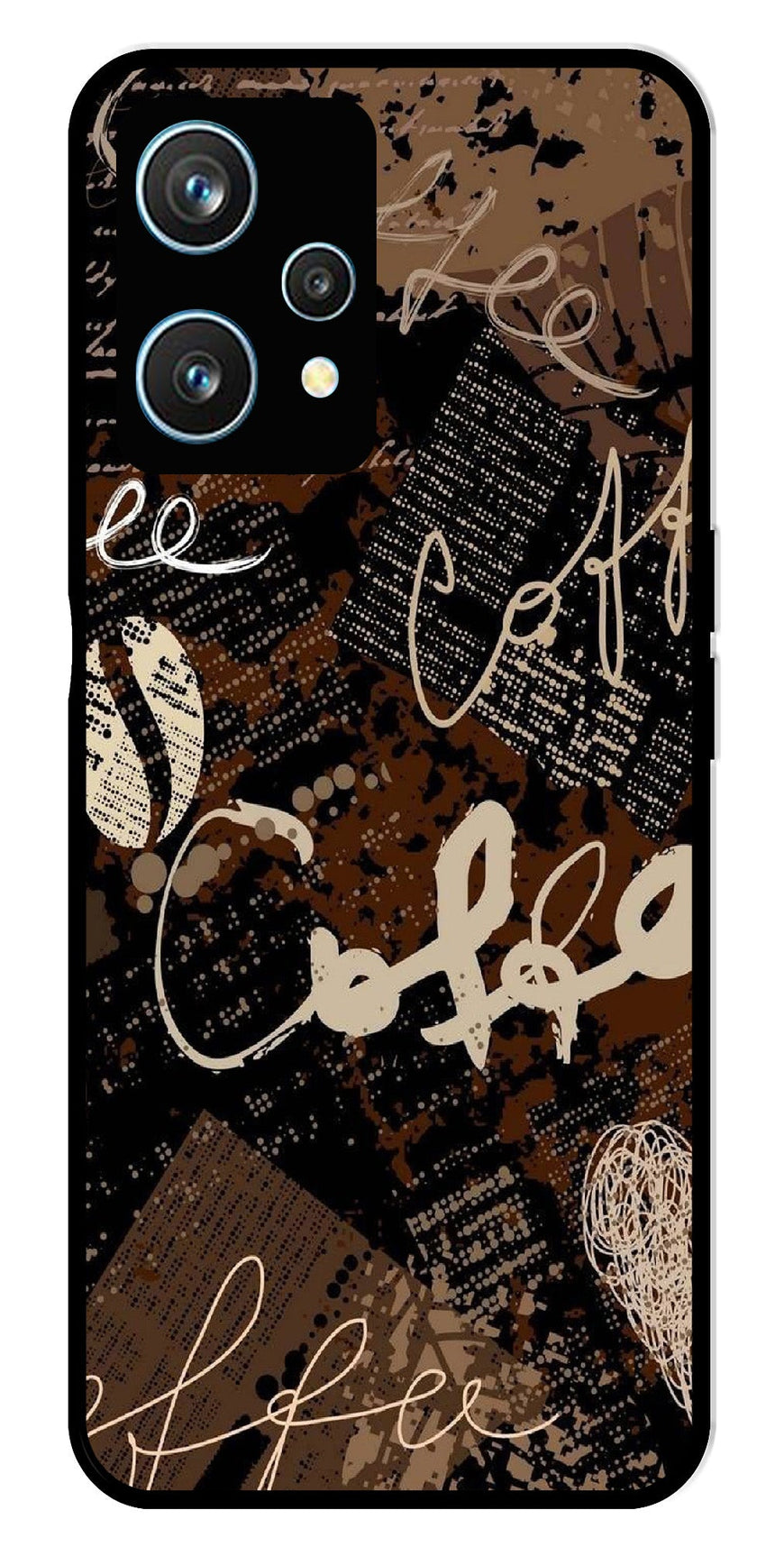 Coffee Pattern Metal Mobile Case for Realme 9 Pro 5G  (Design No -37)