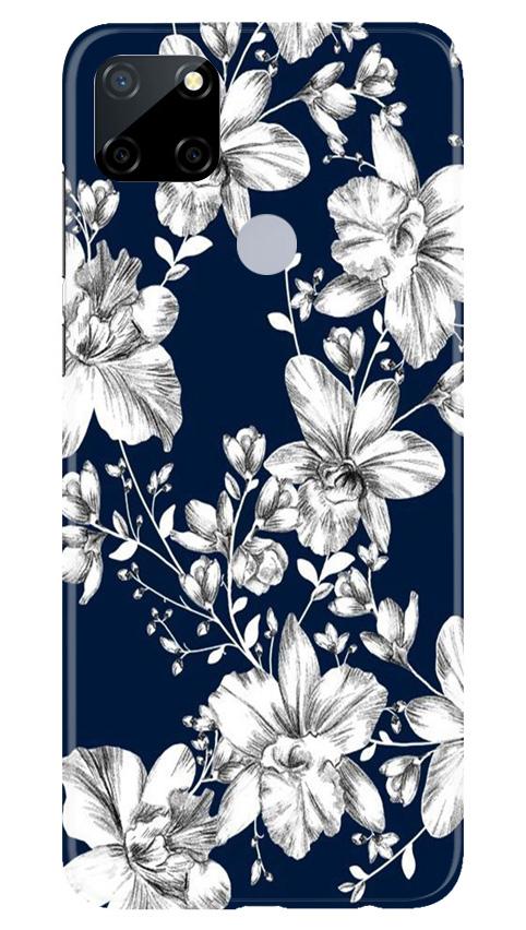 White flowers Blue Background Case for Realme Narzo 30a