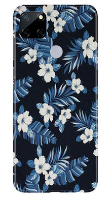 White flowers Blue Background2 Mobile Back Case for Realme Narzo 30a (Design - 15)