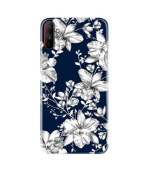 White flowers Blue Background Mobile Back Case for Realme C3 (Design - 14)