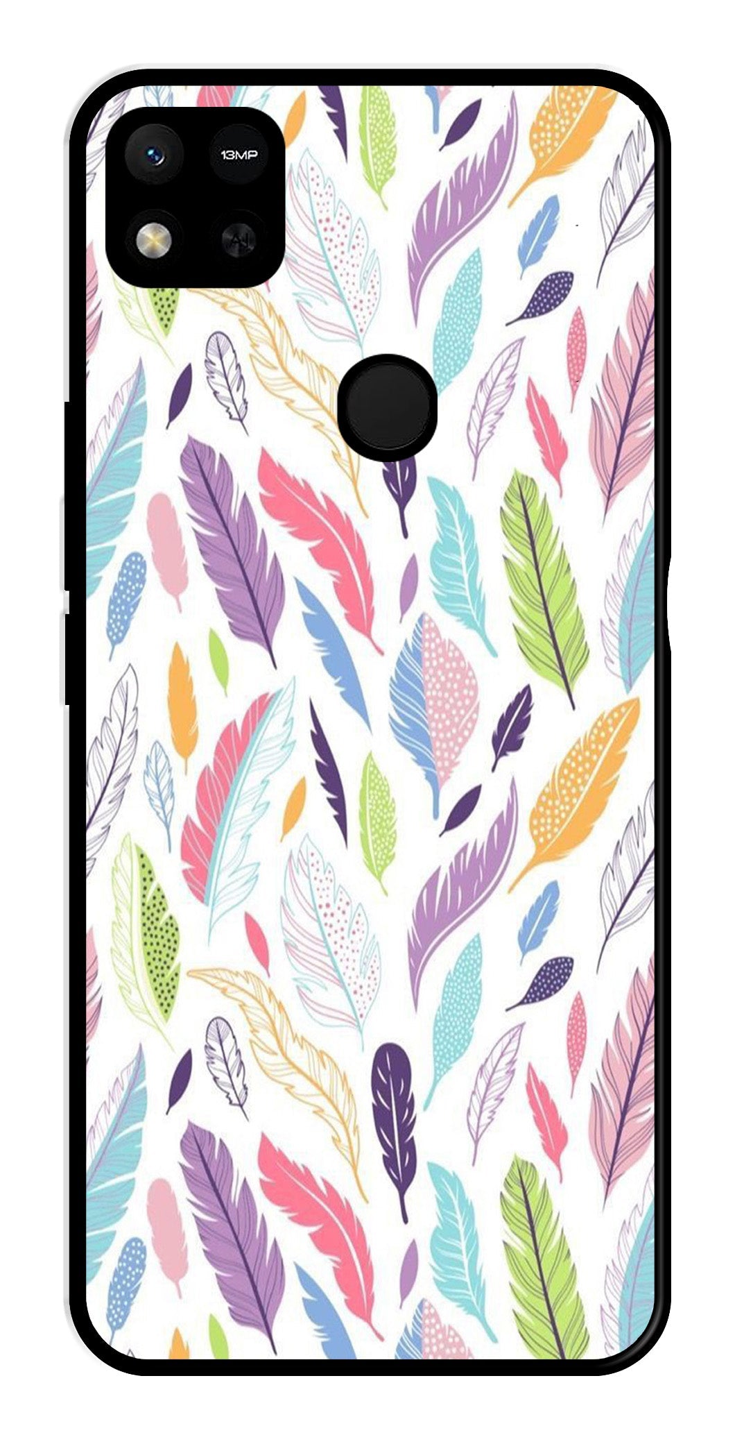 Colorful Feathers Metal Mobile Case for Redmi 9C   (Design No -06)