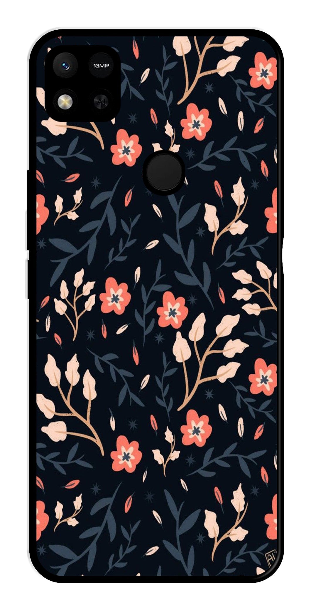 Floral Pattern Metal Mobile Case for Redmi 9C   (Design No -10)