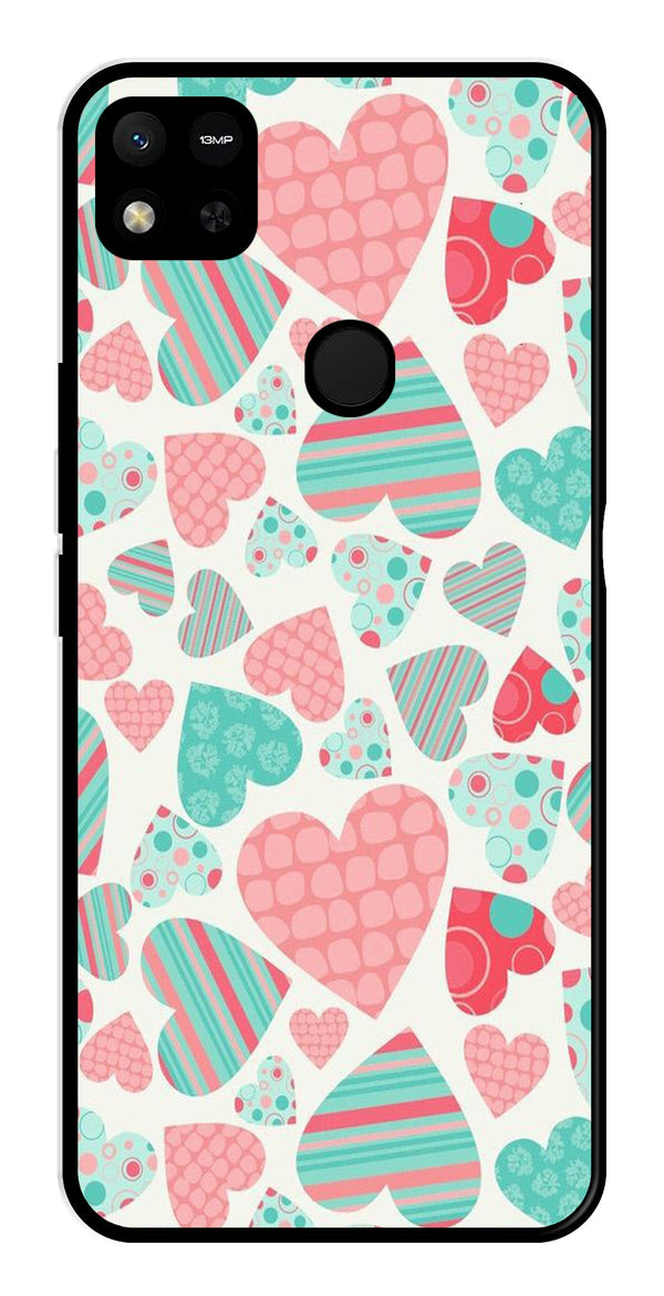 Hearts Pattern Metal Mobile Case for Redmi 9C   (Design No -22)