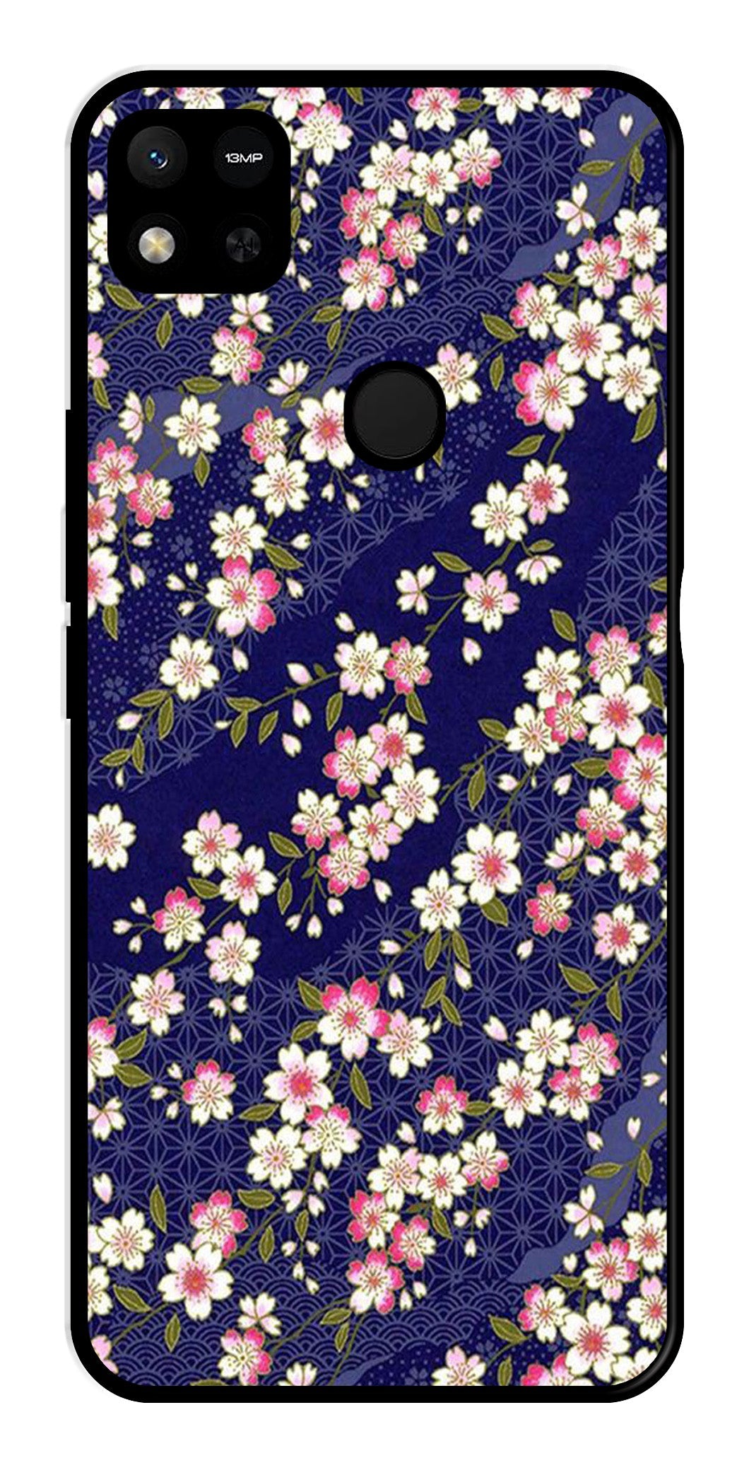Flower Design Metal Mobile Case for Redmi 9C   (Design No -25)