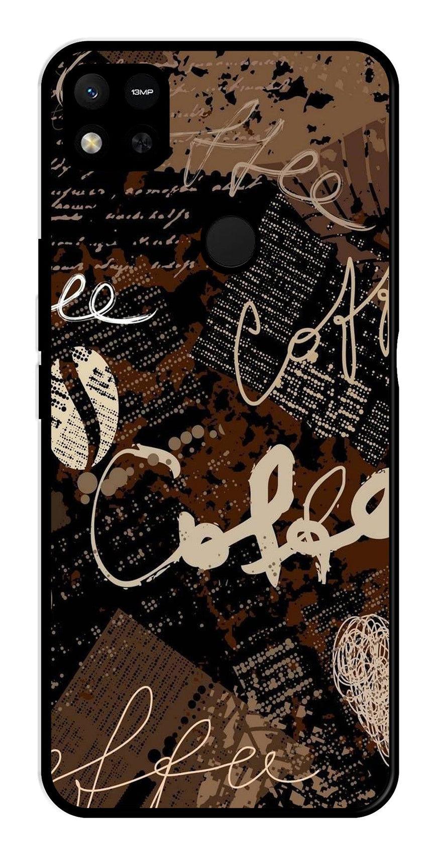 Coffee Pattern Metal Mobile Case for Redmi 9C   (Design No -37)