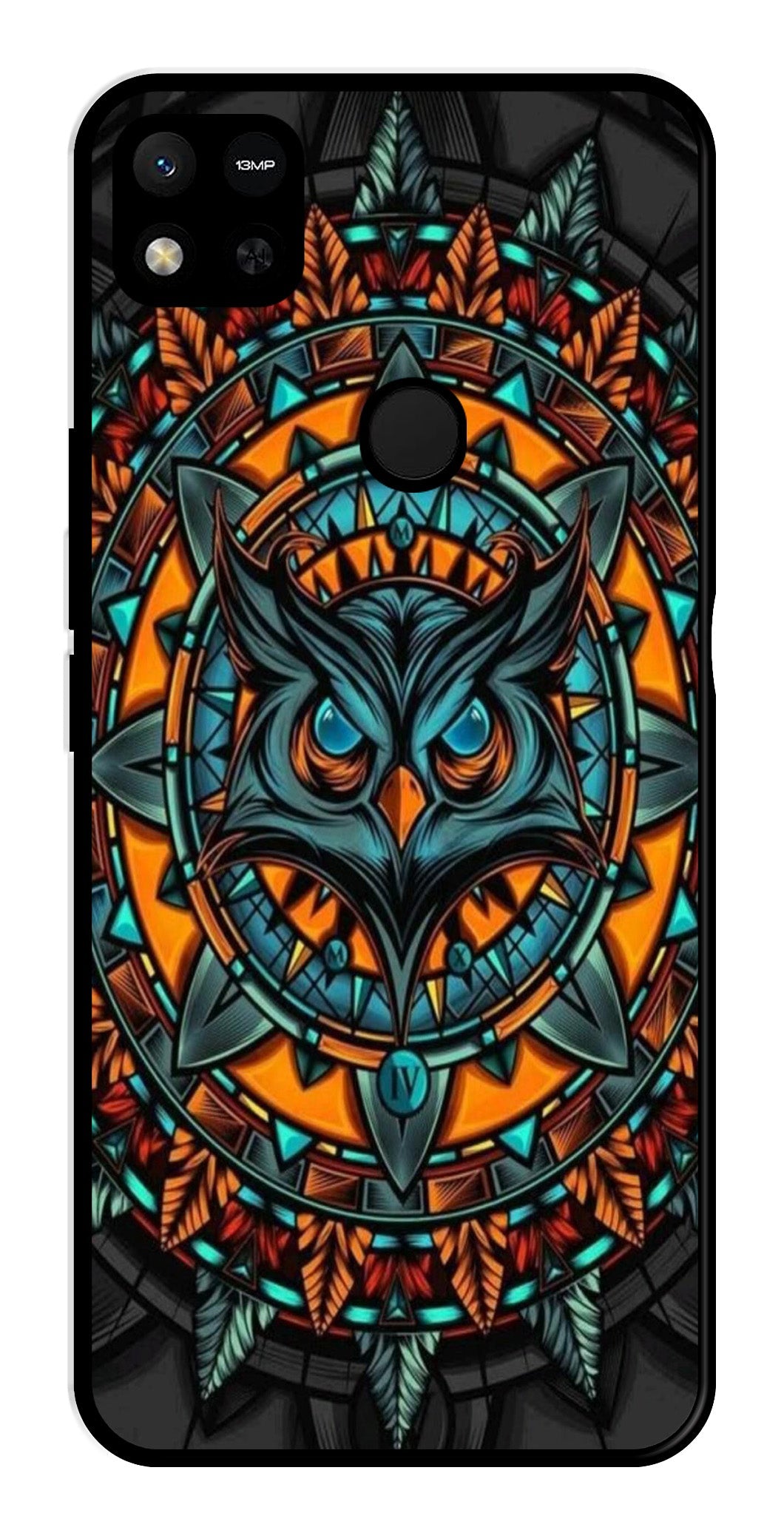 Owl Pattern Metal Mobile Case for Redmi 9C   (Design No -42)