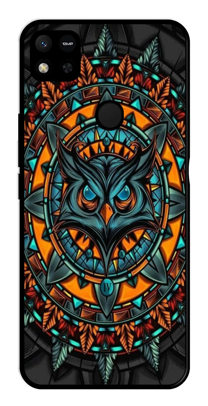 Owl Pattern Metal Mobile Case for Redmi 10a   (Design No -42)