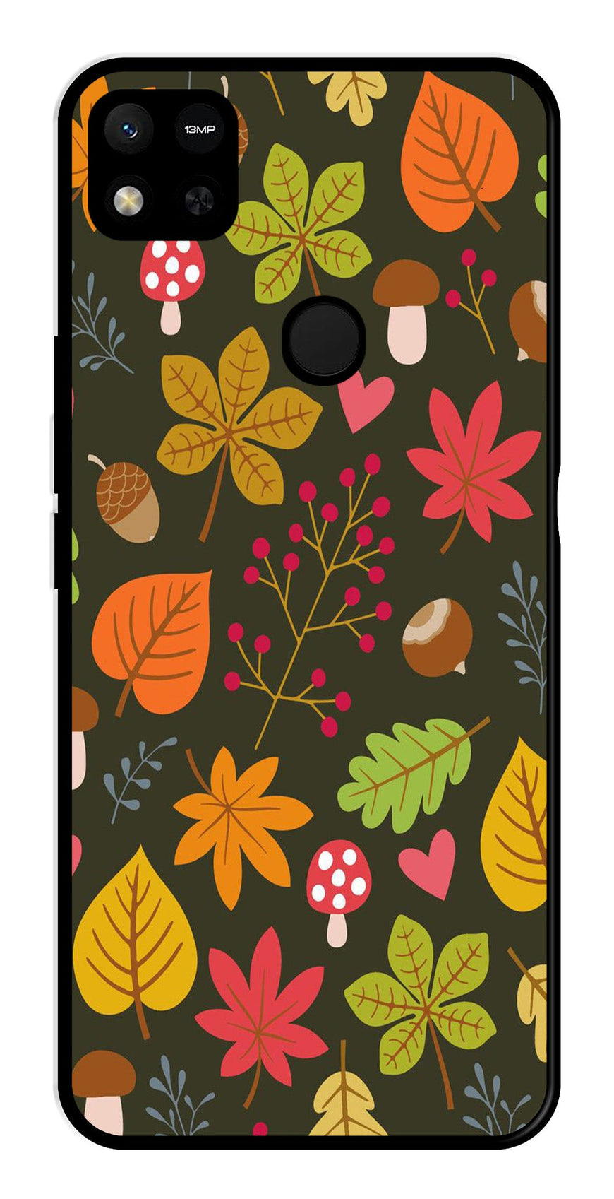 Leaves Design Metal Mobile Case for Redmi 9C   (Design No -51)