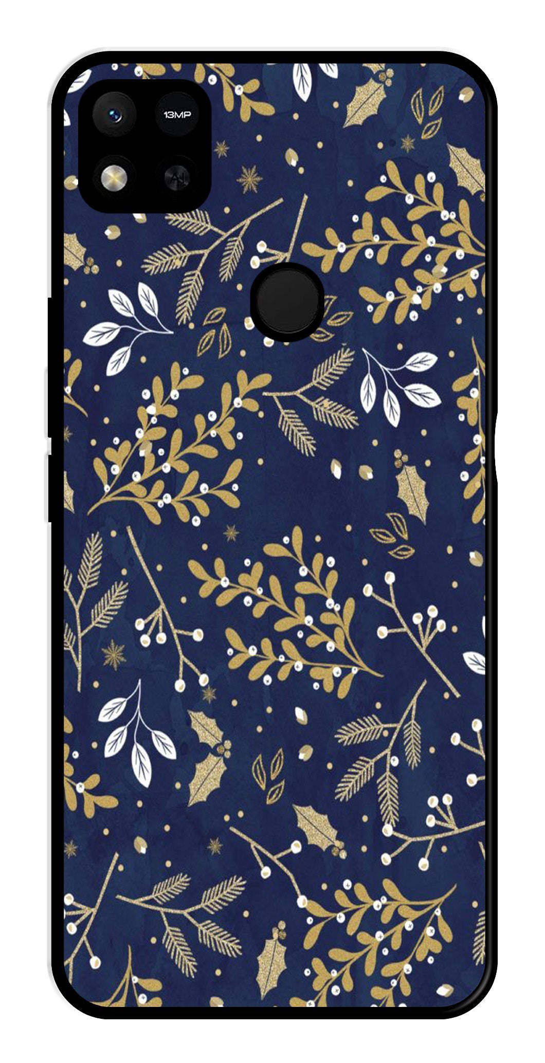 Floral Pattern  Metal Mobile Case for Redmi 9C   (Design No -52)
