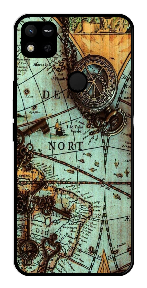 Map Design Metal Mobile Case for Redmi 9C   (Design No -54)