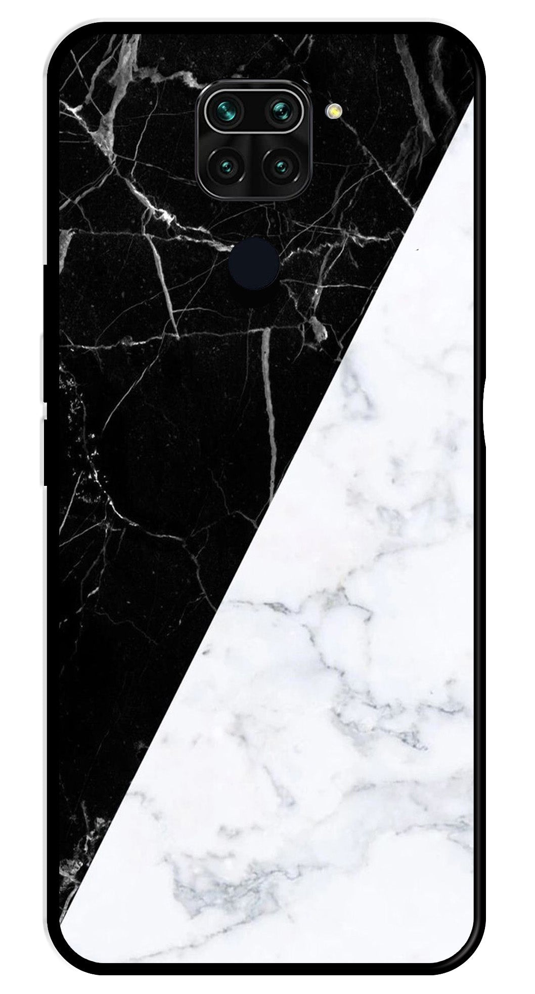 Black White Marble Design Metal Mobile Case for Redmi Note 9   (Design No -09)