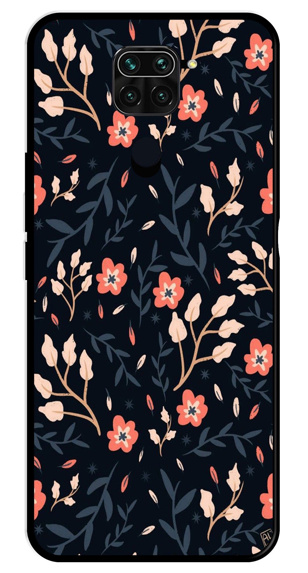 Floral Pattern Metal Mobile Case for Redmi Note 9   (Design No -10)