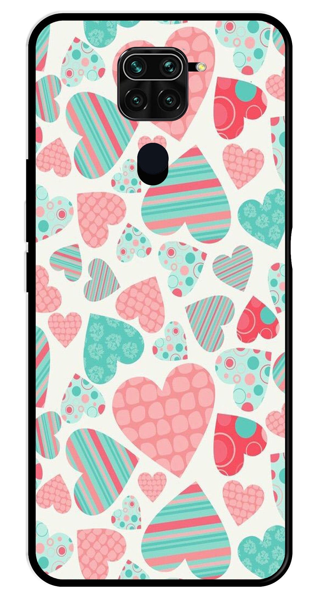 Hearts Pattern Metal Mobile Case for Redmi Note 9   (Design No -22)