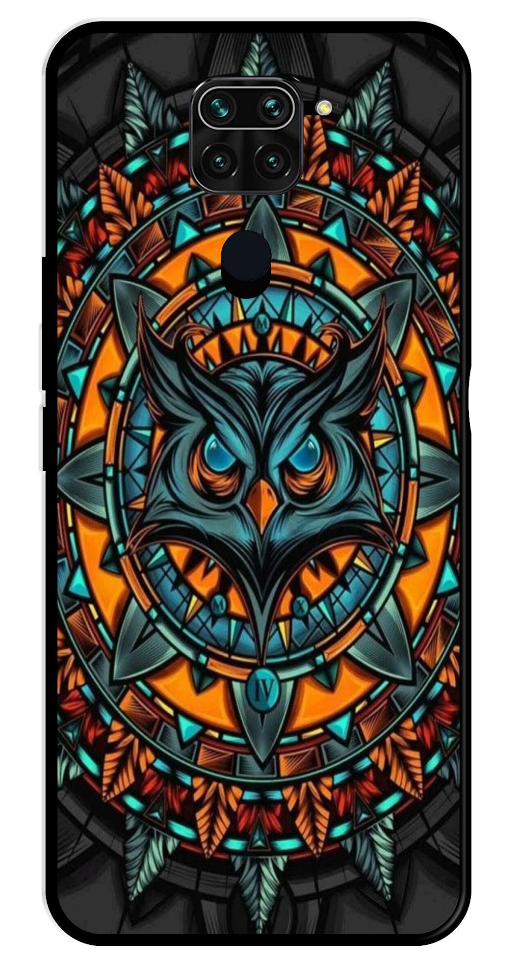 Owl Pattern Metal Mobile Case for Redmi Note 9   (Design No -42)