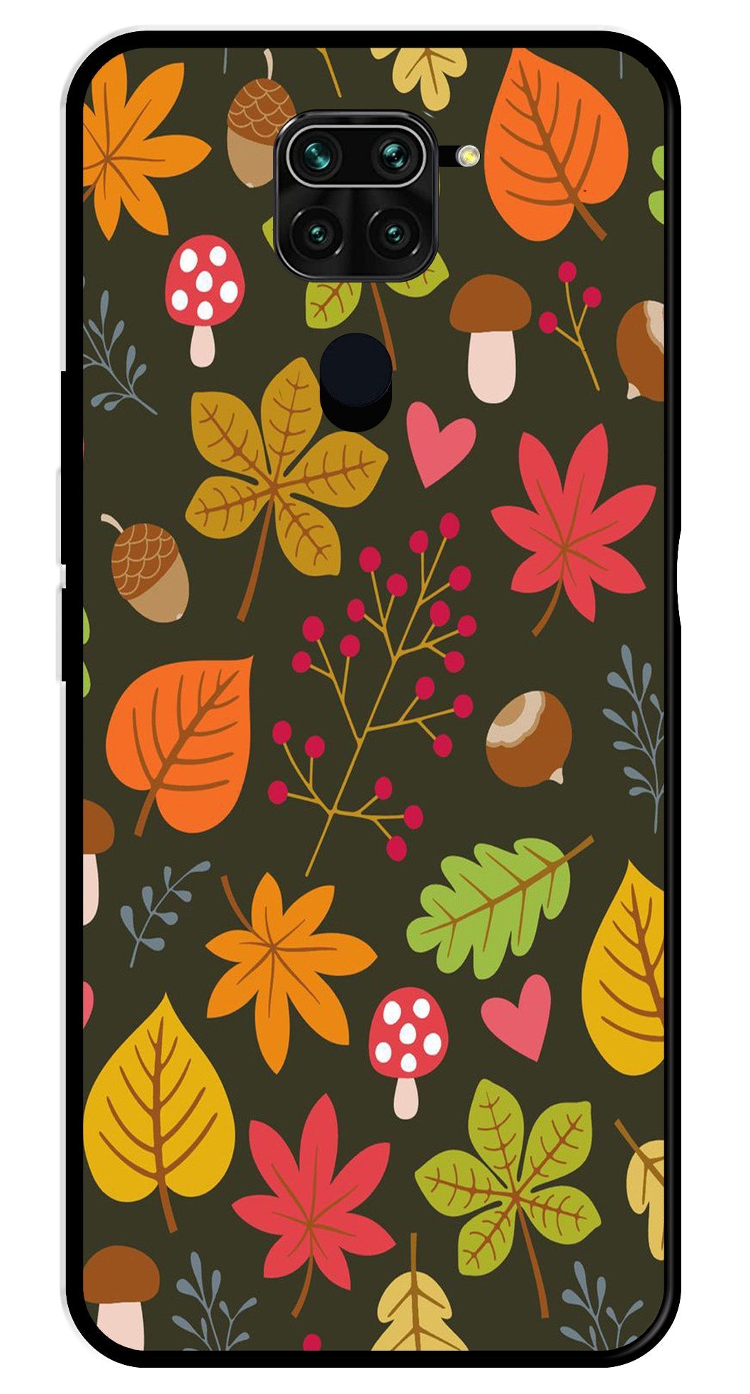 Leaves Design Metal Mobile Case for Redmi Note 9   (Design No -51)
