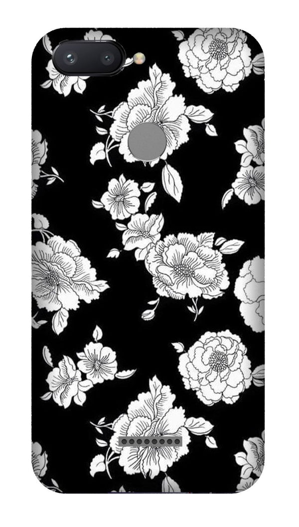 White flowers Black Background Case for Redmi 6