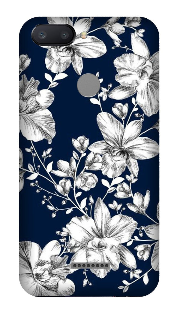 White flowers Blue Background Case for Redmi 6