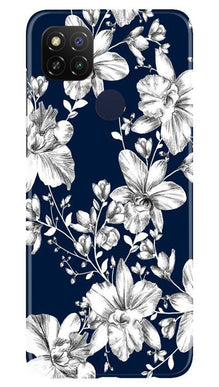White flowers Blue Background Mobile Back Case for Redmi 9 Activ (Design - 14)