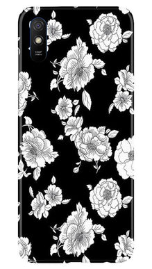 White flowers Black Background Mobile Back Case for Xiaomi Redmi 9a (Design - 9)