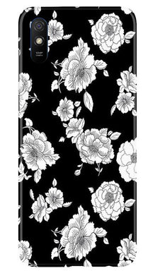 White flowers Black Background Mobile Back Case for Xiaomi Redmi 9a (Design - 9)