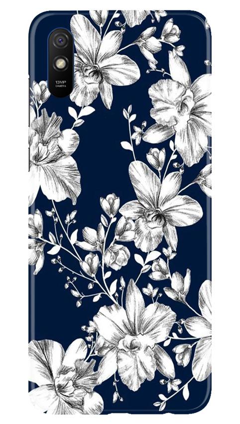 White flowers Blue Background Case for Xiaomi Redmi 9a