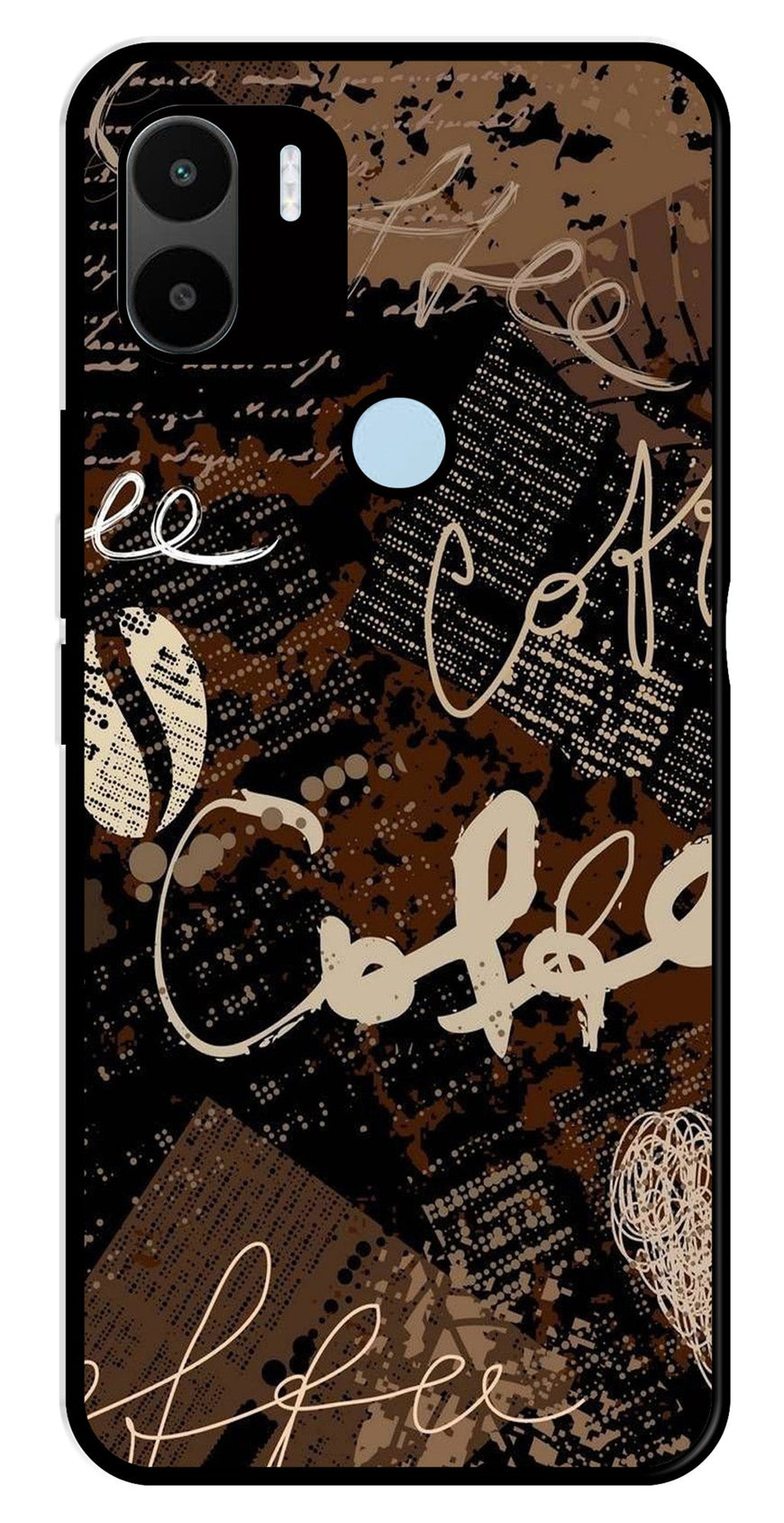 Coffee Pattern Metal Mobile Case for Redmi C50   (Design No -37)