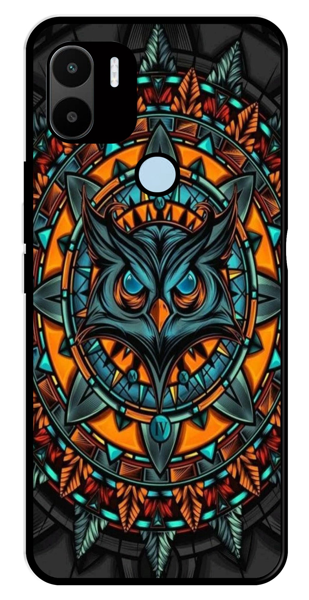 Owl Pattern Metal Mobile Case for Redmi A1 Plus   (Design No -42)