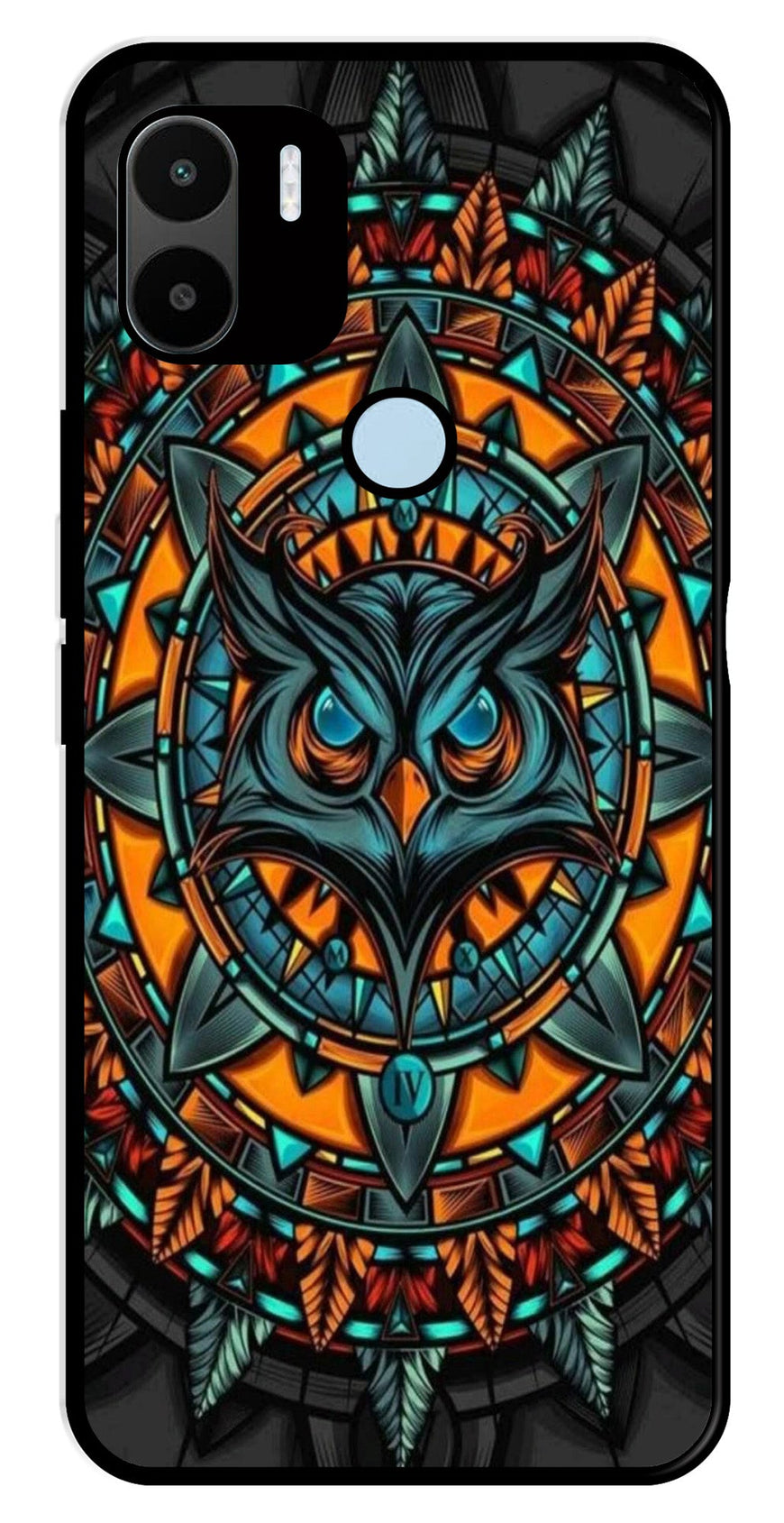 Owl Pattern Metal Mobile Case for Redmi A1 Plus   (Design No -42)