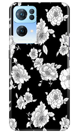 White flowers Black Background Case for Oppo Reno 7 Pro 5G