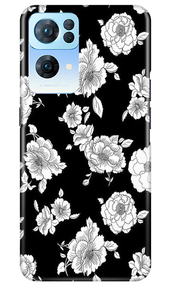White flowers Black Background Case for Oppo Reno 7 Pro 5G