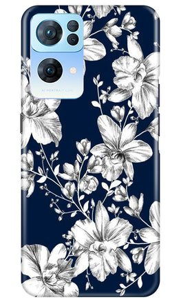 White flowers Blue Background Case for Oppo Reno 7 Pro 5G