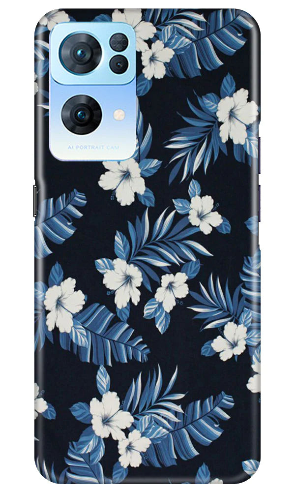 White flowers Blue Background2 Case for Oppo Reno7 Pro 5G