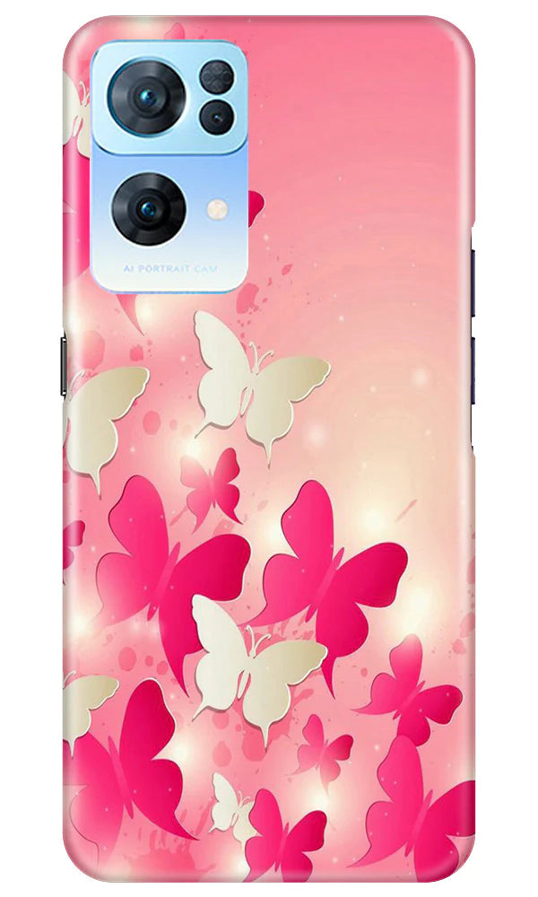 White Pick Butterflies Case for Oppo Reno 7 Pro 5G